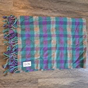 Cotswold English Wool Plaid Fringe Scarf Blanket 47"x60"  in Purple and Green